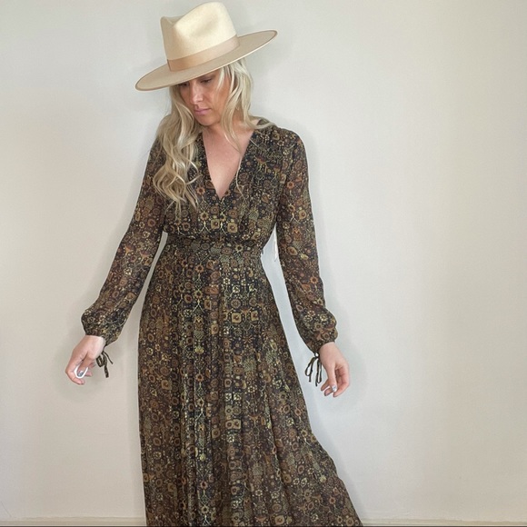 Ronny Kobo Brown Tan Black, Long Sleeve Maxi Dress - Picture 9 of 16